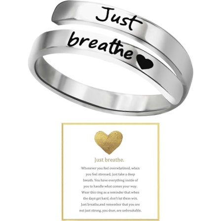 Just Breathe-ring for kvinner, justerbar hjertering, spiralformet helbredende ring i rustfritt stål, inspirerende og hjertevarm gave