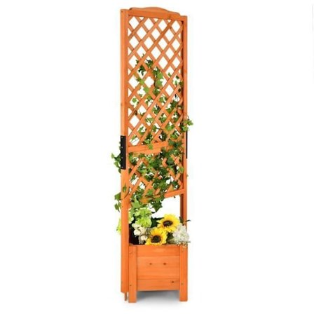 COSTWAY seisova istutuskone kuusen säleikköllä 54,5 x 52 x 180 cm kukkalaatikko tyhjennysrei'illä kiipeilykasveille