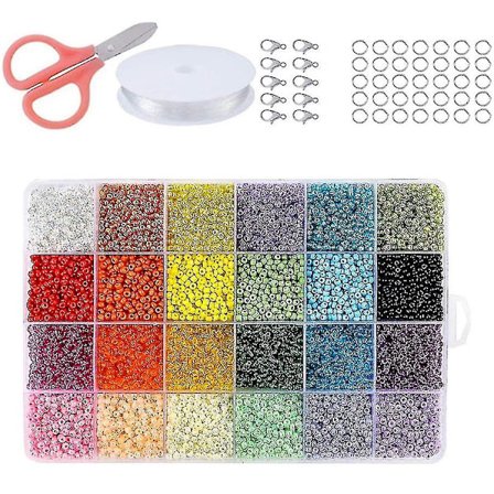 Siemenet rannekoruille, 24 väriä 3mm värillisiä pieniä lasihelmiä rannekorujen ja korujen valmistukseen