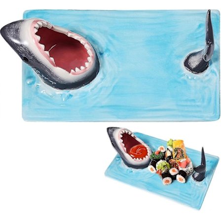 Sushi Tallerken, Haj Sushi Tallerken, Haj Sushi Fade, Håndmalet Keramisk Sushi Serveringsskål, Blyfri, Mikrobølgeovn/Ovn/Opvaskemaskine Sikker