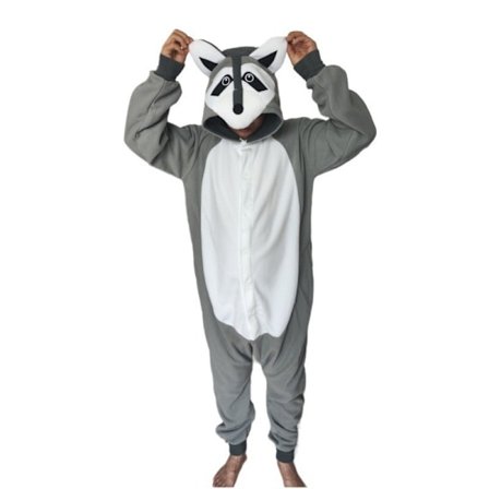 2025 Nye tegneserie-onesie pyjamas Halloween julekostume Lysegrå vaskebjørn