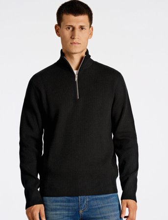Lindbergh Half Zip Rib Knit - Black - XL