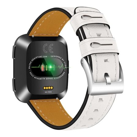 Fitbit Versa klockarmband äkta läder koskinn rostfri stål – Vit