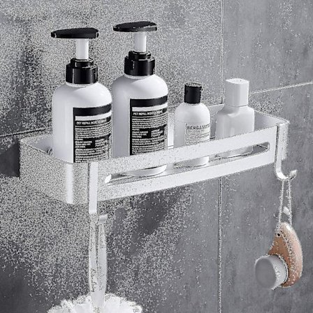 Duschhylla utan borrning, Duschkorg, Hylla utan spik, Inga skador, Aluminiumyta, Rostfri korg för kök och badrumstillbehör