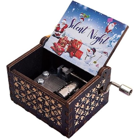 Håndspillet musikboks i træ - Merry Christmas musik - malet musikboks