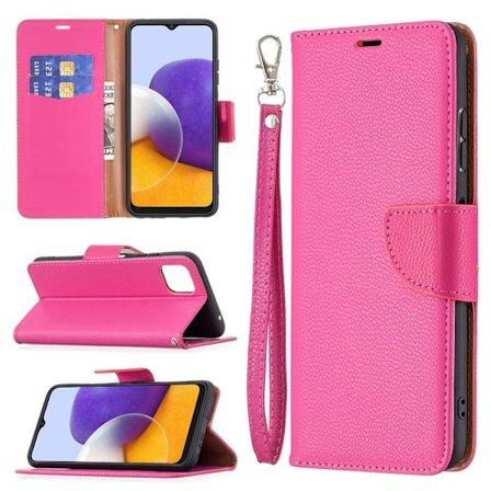 SKALO Samsung A22 5G Premium Litchi Plånbok - Cerise