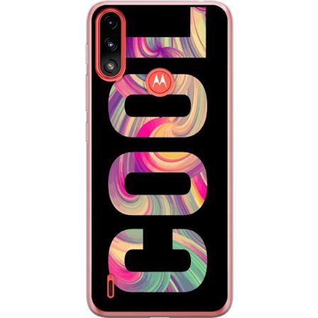 Kompatibel Mobilcover til Motorola Motorola Moto E7 Power Modern typografisk kunst med ordet LOVE i flydende regnbuefarver mod sort baggrund, der skab