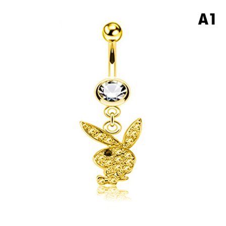 1 PC Bunny Dangle Belly Ring kivetty CZ Gems kirurginen teräs
