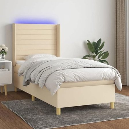 Maison Exclusive - Bund med lameller til seng madras og LED Creme 90x200 cm Stof