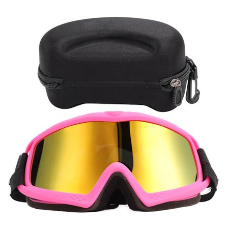 Hunde Solbriller Vindtætte Støvtætte UV-beskyttende Justerbare Kæledyrsbriller til Ski Cykling Rejser Pink Ramme Rød Linse