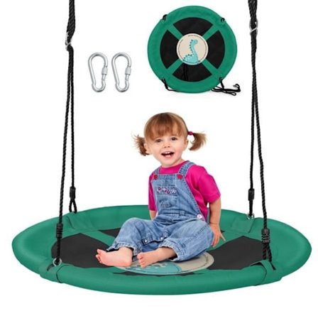 COSTWAY Rund Fuglerede Gynge 102 cm-Justerbare karabinerreb 118-173 cm-Vandtæt Oxford stof-Belastning 100 kg-Grøn