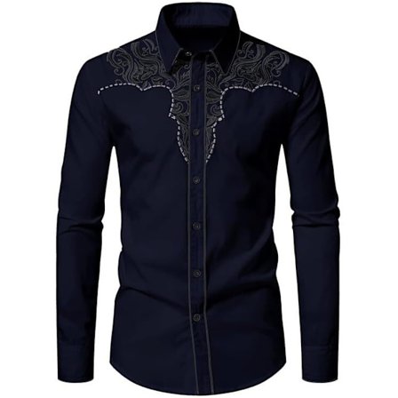 Broderet cowboy skjorte til mænd, slim fit, langærmet vestlig skjorte med knapper, afslappet top