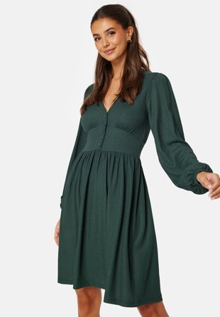 Bubbleroom - Structure Button Short Dress - Dark green - Kläder