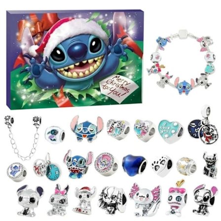 Stitch Julekalender Armbånd 2024 Til Piger 24 Dages Jule-nedtællingskalender DIY Smykkefremstillingskit 22 Perler 2 Armbånd