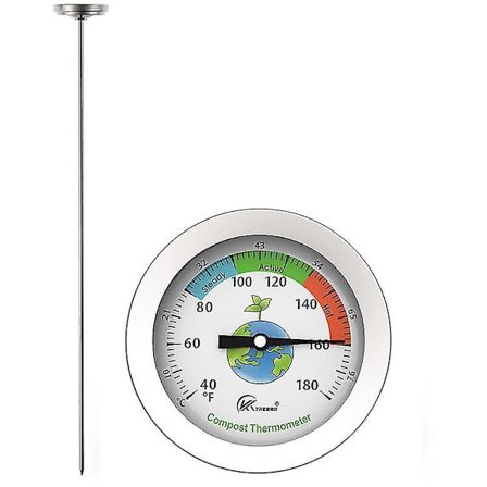 Kompost Termometer - Termometer i Rustfrit Stål til Hjemme- og Havekompostering - 54 mm Diameter C & F Skive