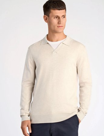 Lindbergh Ecovero L/S V-Neck Polo - Beige - XL