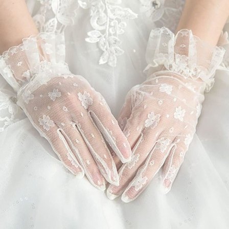 Korte hvite blonde brudehansker Tulle aftenhansker til bryllup og nyttårsaften