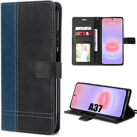 Cover til Samsung Galaxy A37 5G, Anti-ridse beskyttelse med tofarvet marineblåt lædereffekt