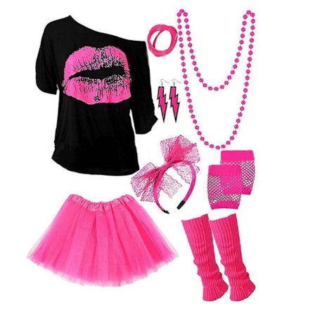80-tals 90-tals Outfit Dam Maskeradkostymer, Temafest, Kläder Neonaccessoarer, 100% Ny Rosröd Rose red