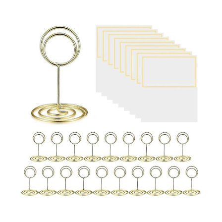20 stk. Bordkortholdere, Bordnummerholdere, Bordkortholdere, Guld Metaltråd Billede/Foto/