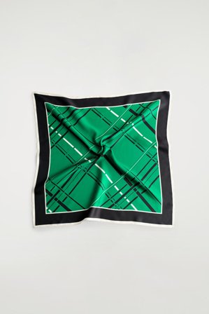 COS Women's Checked Silk Scarf in Green