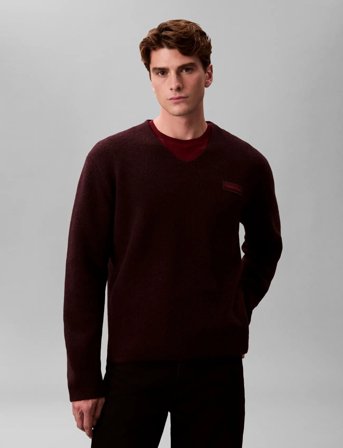 Calvin Klein Ls Boiled 100% Merino Vnk Swtr 7 - Burgundy - XL