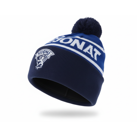 CCM - Blå pom Beanie - Flag Team Finland Shield Front Embrodery Navy/Royal Pom @ Hatstore