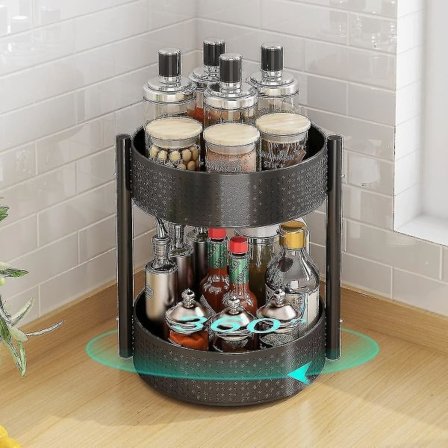 Roterande kryddställ Kryddställ med organiserare i kolstål Köksförvaringshylla för kryddor, kryddburkar, örter och flaskor