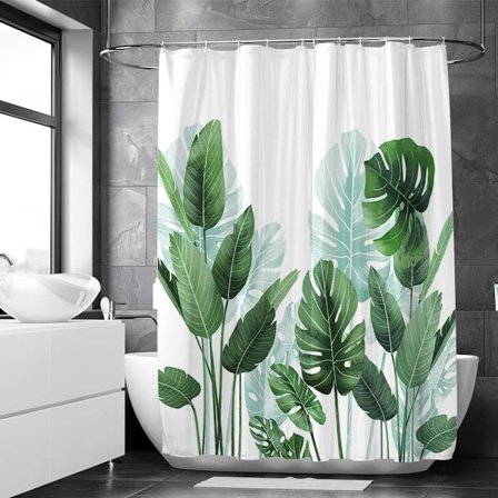 Anti-mögel Duschdraperi 180 x 200 cm – Strelitzia – Polyester – med Ringar – Duschdraperier – Duschdraperi – Tropiskt Lövmönster – Maskintvättbar