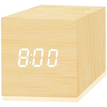 Mordely Digital Alarm Clock, With Wooden Electronic Led Time Display, Dual Plus Alarm, 2.5-inch Cubic Small Mini Wood Made Electric