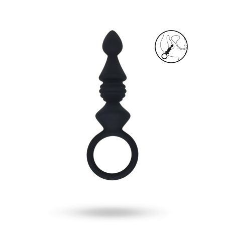 Ribbed Silicone Anal Probe with Loop - Black - Vuxen.se - Analkulor