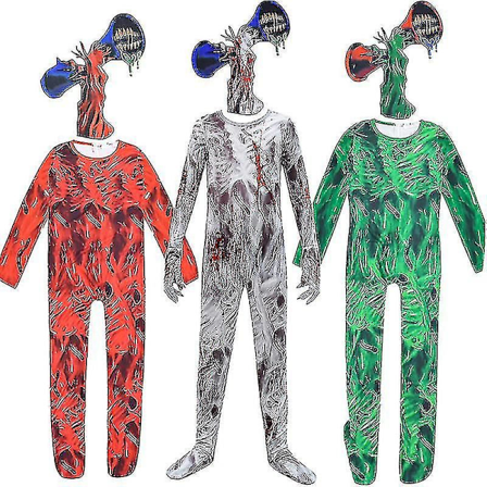 Grønn Siren Head Cosplay Kostymer for Barn Skumle Gutter Jenter Jumpsuit Med Hodeplagg For Halloween Familie Humanoid Monster Kostyme