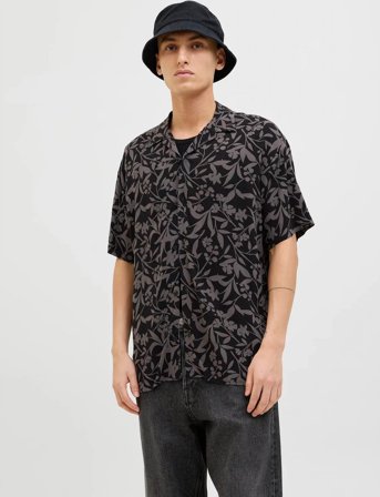 Jack & Jones Jjjeff Monochrome Resort Shirt Ss - Black - XL