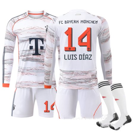 25-26 Bayern München Udebane Langærmet NO.14 Luis Diaz Fodboldtrøjesæt - Efterår Vinter Stil Sæt