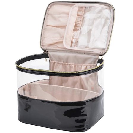 Sminkväska Transparent Vattentät Organizer Rese Sminkväska med Avtagbara Avdelare för Kosmetika Bärbara Sminkväskor för Kvinnor Flickor (Svart)