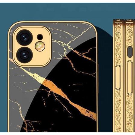 Iphone 13 Pro Lyxigt Glas-skal Guld Marmormönster Svart Vit Gold One Size