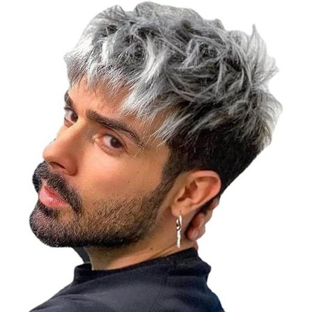 Poikien peruukki, hopeanharmaa liukuväri sotkuinen lyhyt rullahius Pow