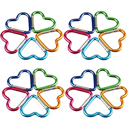 Pakke med 20 Multifunksjonelle Hjerte-Karabinkroker i Sterk Aluminium (Tilfeldig Farge)