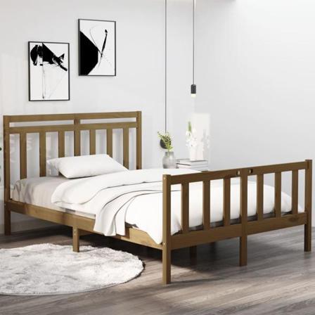 Vidaxl Sängram Honungsbrun Massivt Trä 140x190 Cm Brun