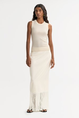 Soft Goat - Fringe skirt - Cashmere skirt - M - Feather White