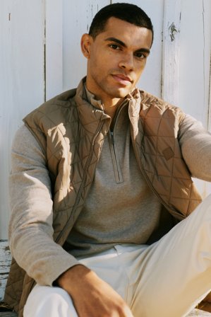 Lexington Bomuldssweater med half-zip, beige melange