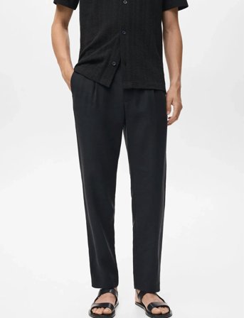 Mango Straight-Fit Pleated Trousers - Black - 54
