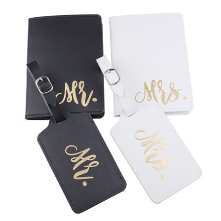 1Set PU Läder Bagage Tag Mr./Mrs. Pass för case för par organizer