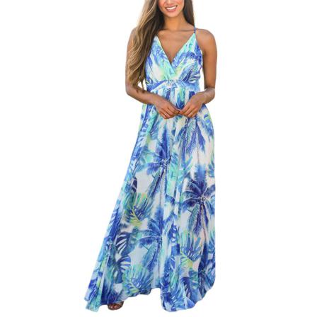 Dam Sling Blommig Lång Klänning Maxi Casual Sundress Print Sommar