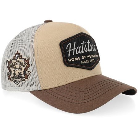 Hatstore - Beige trucker Keps - Heritage Badge Khaki/Brown/Light Gray A-frame Trucker @ Hatstore