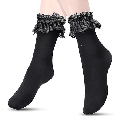 Damstrumpor med volang och spets, ogenomskinliga strumpor med spetskant, Lmell