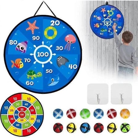 Dartskive til Børn Sammenklappelig Dobbeltsidet Dartlegetøj med 12 Klæbrige Bolde Gave til Drenge Piger 66cm