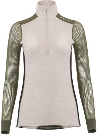 Aclima - WoolNet Hybrid Mockneck - Naisten - hybridikerrastopaita - Olive Night/Beige Melange/Jet Black- Kerrastohousut - Naisten
