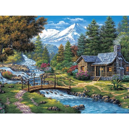 Flodlandskab Diamantmaleri Sæt Fuld Diamant Rund DIY 5D Diamant Kunst Maleri 30x40 cm