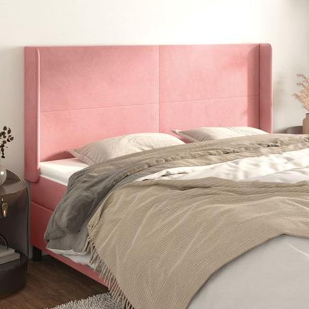 Vidaxl Huvudgavel Med Kanter Rosa 203x16x118/128 Cm Sammet Rosa